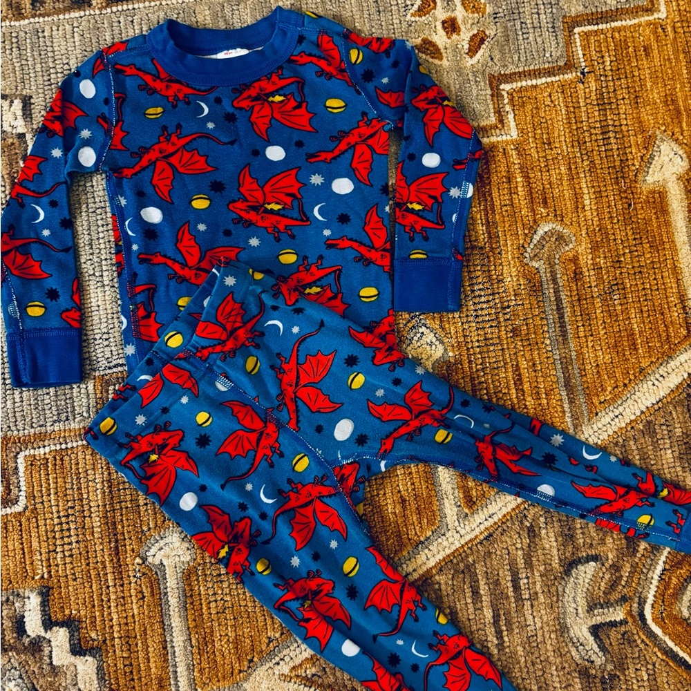 Hanna Andersson Blue Pajama Set with Red and Yellow Accents
